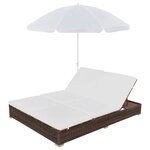 vidaXL Chaise longue d'extérieur avec parasol Résine tressée Marron
