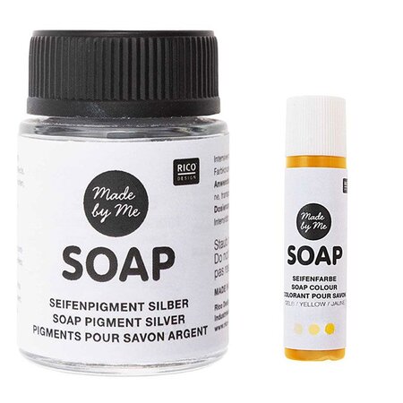 Pigment argenté pour savon 20 ml + colorant jaune