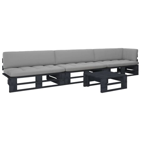 vidaXL Salon de jardin palette 4Pièces avec coussins pin imprégné de noir