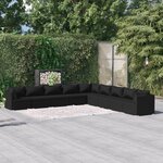 vidaXL Salon de jardin 9 Pièces avec coussins Résine tressée Noir
