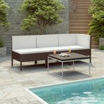vidaXL Salon de jardin 3 Pièces avec coussins Résine tressée Marron