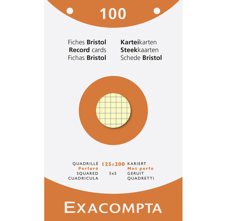 Étui De 100 Fiches - Bristol Quadrillé 5x5 Perforé 125x200mm - Couleurs Assorties - X 12 - Exacompta