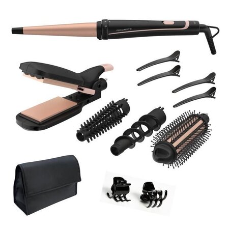 Rowenta cf4231f0 infinite looks multistyler  fer a lisser boucler gaufrer les cheveux  revetement céramique  14 accessoires pochette