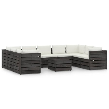 vidaXL Salon de jardin 10 Pièces avec coussins Bois imprégné de gris