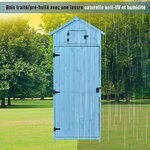 Armoire abri de jardin remise pour outils 3 étagères 2 porte loquets toit pente bitumé 77L x 54l x 179H cm pin massif traité bleu