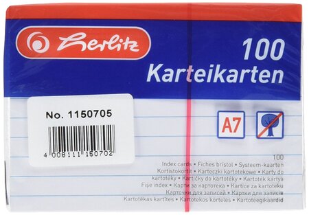 Pqt de 100 Fiches Bristol Format A7 Lignée Blanc HERLITZ