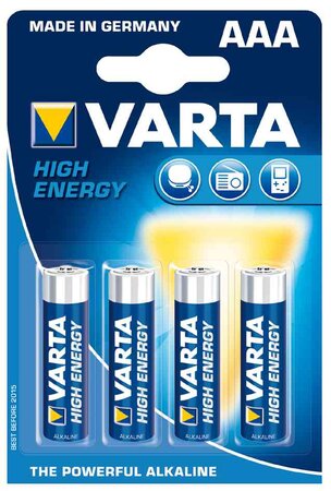Blister de 4 piles alcaline 'high energy'  micro (aaa/lr3) varta