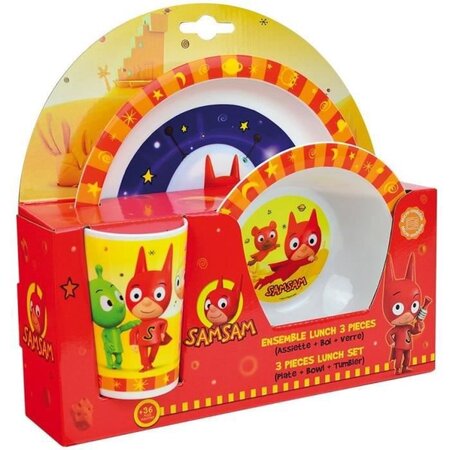 SAMSAM Ensemble repas incluant 1 verre 220 ml, 1 assiette et 1 bol micro-ondables pour enfant