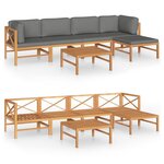vidaXL Salon de jardin 6 Pièces avec coussins gris Bois de teck solide