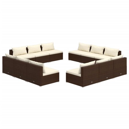 vidaXL Salon de jardin 12 Pièces avec coussins Résine tressée Marron