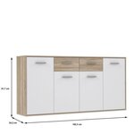 PILVI Buffet bas 4 portes 4 tiroirs - Blanc et chene sonoma - L 162,3 x P 34,2 x H 88,1 cm