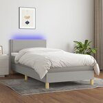 vidaXL Sommier tapissier avec matelas et LED Gris clair 90x200cm Tissu
