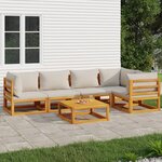 vidaXL Salon de jardin 6 Pièces avec coussins gris clair bois massif
