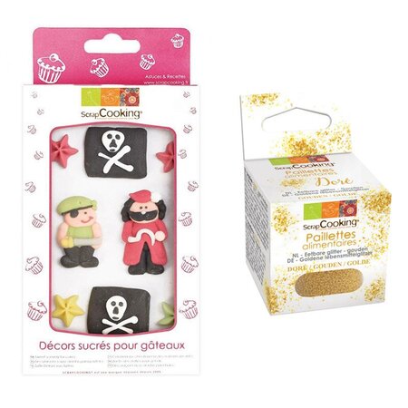 Décors sucrés Gâteau de Pirate + paillettes dorées