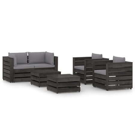 vidaXL Salon de jardin 6 Pièces avec coussins Bois imprégné de gris