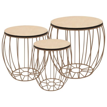 vidaXL Ensemble de table basse Contreplaqué de peuplier Fer 3 Pièces