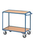 (CHARIOT PLATEAUX BOIS) Chariot en bois 300 KG 2 plateaux poignée verticale 850 x 500 x 820mm