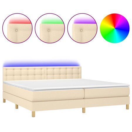 vidaXL Sommier tapissier et matelas et LED Crème 200x200 cm Tissu