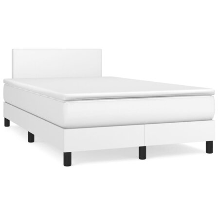 vidaXL Lit à sommier tapissier avec matelas Blanc 120x200cm Similicuir