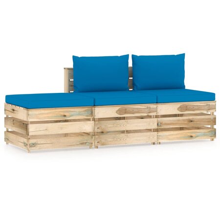 vidaXL Salon de jardin 3 Pièces avec coussins Bois imprégné de vert
