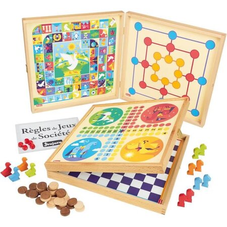 JEUJURA Coffret en bois de Jeux classiques - 50 regles - Pions bois