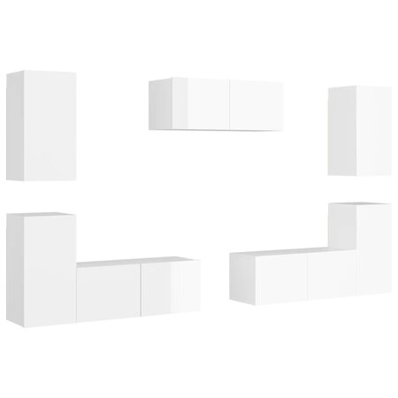 vidaXL Ensemble de meubles TV 7 Pièces Blanc brillant Aggloméré