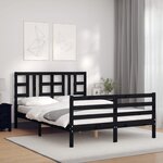 vidaXL Cadre de lit avec tête de lit noir 140x190 cm bois massif