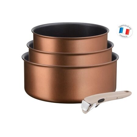 TEFAL L6759003 Lot 3 casseroles 16/18/20 cm INGENIO ECO-RESPECT - 1,5/2,1/3 L - poignée amovible argile moonlight - Tous feux