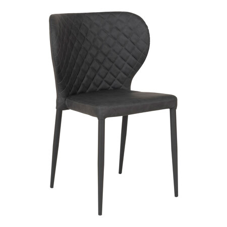 Chaise de salle à manger en cuir synthétique gris foncé avec pieds noirs