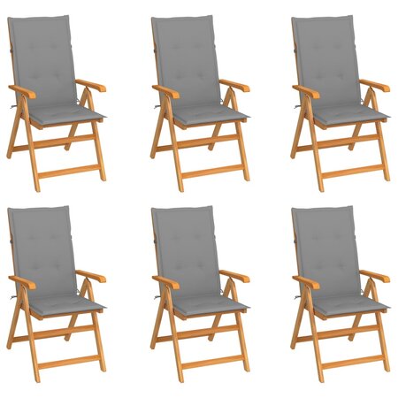 vidaXL Chaises de jardin 6 Pièces avec coussins gris Bois de teck
