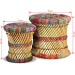 vidaXL Tabourets avec détails chindi lot de 2 multicolore bambou