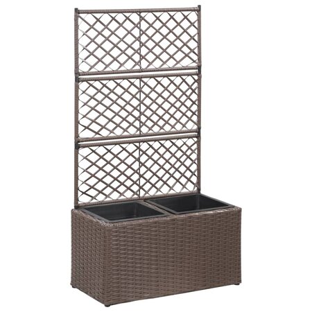 vidaXL Lit surélevé treillis 2 pots 58x30x107cm Résine tressée Marron
