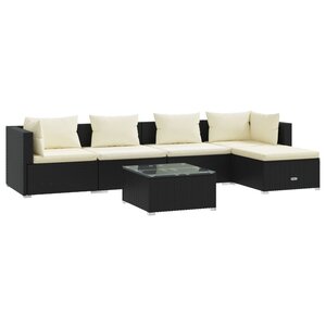 vidaXL Salon de jardin 6 Pièces avec coussins Résine tressée Noir