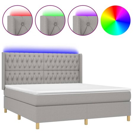 vidaXL Sommier tapissier matelas et LED Gris clair 160x200 cm Tissu