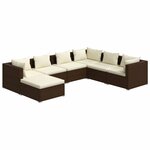 vidaXL Salon de jardin 7 Pièces avec coussins Résine tressée Marron