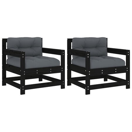 vidaXL Chaises de jardin et coussins lot de 2 noir bois de pin massif