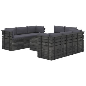 vidaXL Salon palette de jardin 9 Pièces avec coussins Bois de pin massif