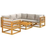 vidaXL Salon de jardin 7 Pièces avec coussins gris clair bois massif
