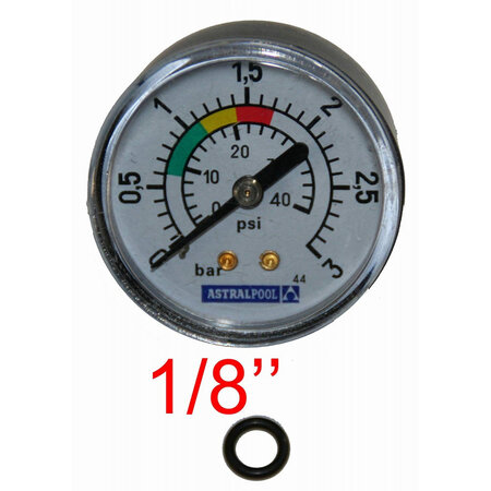 Manomètre astralpool pour filtre a sable piscine 3 bars - 4404010103 - fixation arriéré raccord 1/8"