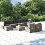 vidaXL Salon de jardin 9 Pièces avec coussins Gris Résine tressée