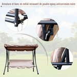 Balancelle de jardin convertible 3 places grand confort inclinaison toit réglable matelas fourni 2L x 1,25l x 1,7H m métal polyester noir et beige