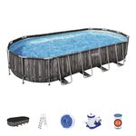 Piscine Hors-sol Tubulaire Bestway Power Steel Oval Imitation Bois 732x366x122 cm Épurateur a Cartouche de 9 463 L/H