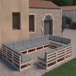vidaXL Salon de jardin 13 Pièces avec coussins Bois de pin massif