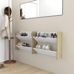 vidaXL Armoires à chaussures murales 2 Pièces Blanc et chêne 80x18x60 cm