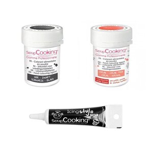 2 colorants alimentaires corail-noir + Stylo glaçage noir