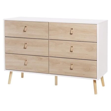 Commode KENT - 6 tiroirs  - Chene et blanc - L 120 x P 40 x H 80 cm