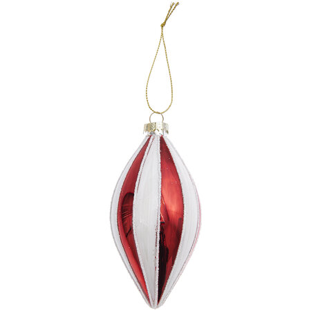 Boule de Noël allongée rouge et blanc 13 cm