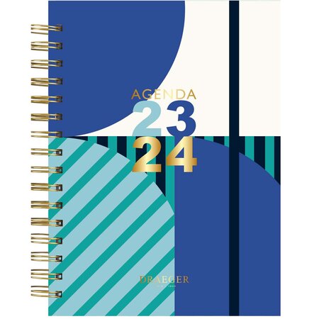 Agenda Semainier 2023-2024 - 13x18 Cm - Septembre 2023 À Août 2024 - Rayures Bleu - Draeger paris