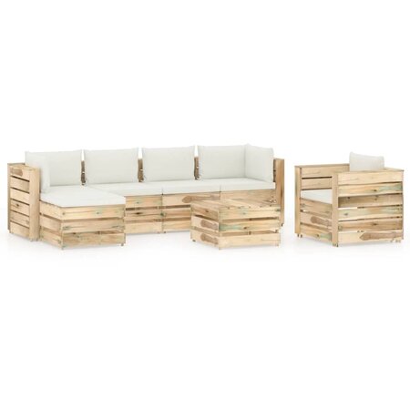 vidaXL Salon de jardin 7 Pièces avec coussins vert bois imprégné