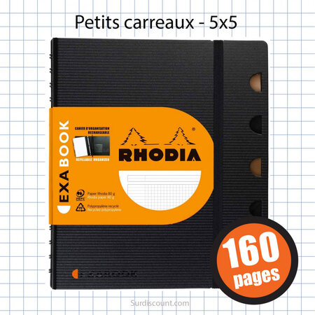 Cahier exabook 160x210 a5+ petits carreaux 5x5 160p rhodia